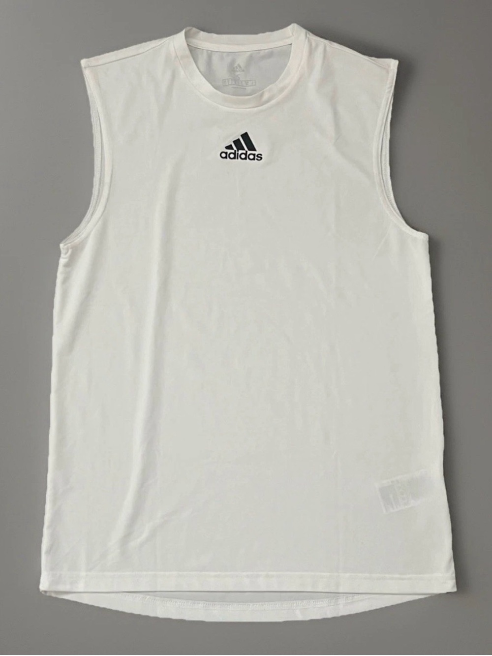Adidas Sleeveless Shirt Mens Size Small White Sleeveless Trefoil Logo Workout